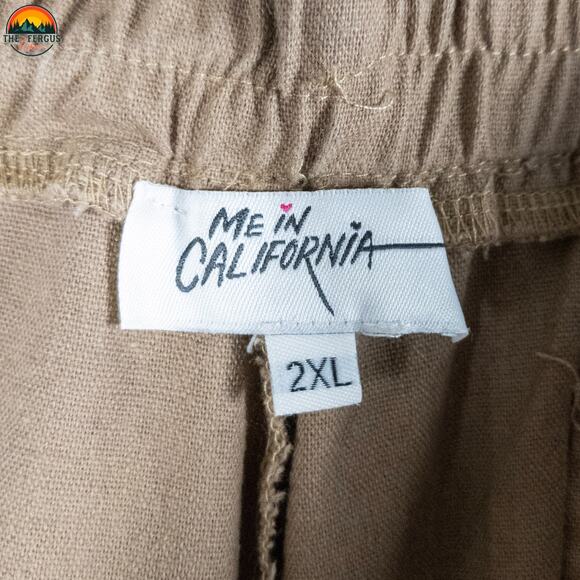 Me In California Ankle Pants Tan Linen Blend Drawstring Waist Women's Size 2XL - Picture 8 of 12
